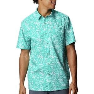 Men's PFG Super Slack Tide Camp Shirt Electric Turquoise Kona Print XL